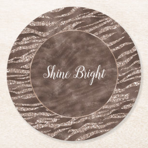 Dessous-de-verre Rond En Papier Chocolat Brown Zèbre Parties scintillant Cadre