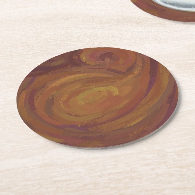 Dessous-de-verre Rond En Papier Chocolat Carmel Swirl (Incliné)