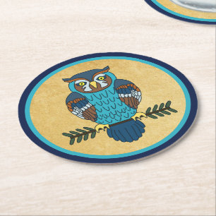 Dessous-de-verre Rond En Papier Chouette d'art populaire nordique