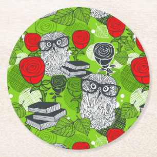 Dessous-de-verre Rond En Papier Chouette en roses rouges