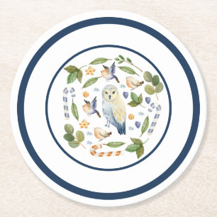 Dessous-de-verre Rond En Papier Chouette sur arbre Oiseaux Feuille Sucres de canne
