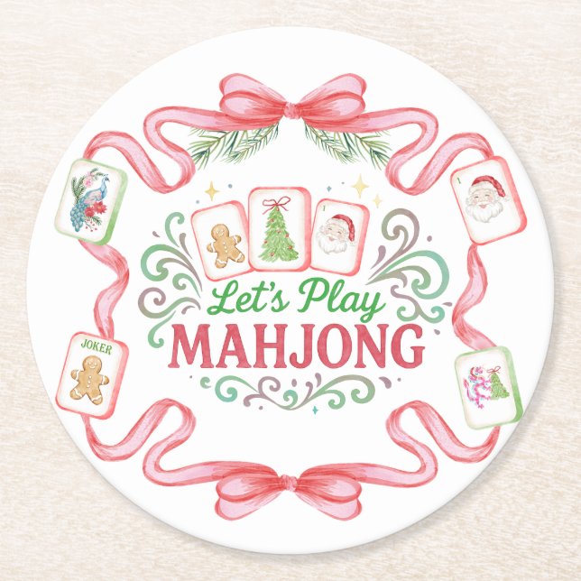 Dessous-de-verre Rond En Papier Christmas Mahjong | Monogram (Devant)
