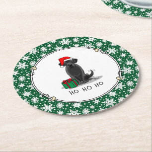 Dessous-de-verre Rond En Papier Christmas Père Noël Black Labrador Retriever Cute