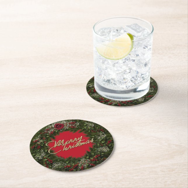 Dessous-de-verre Rond En Papier Christmas Wreath (En situation)