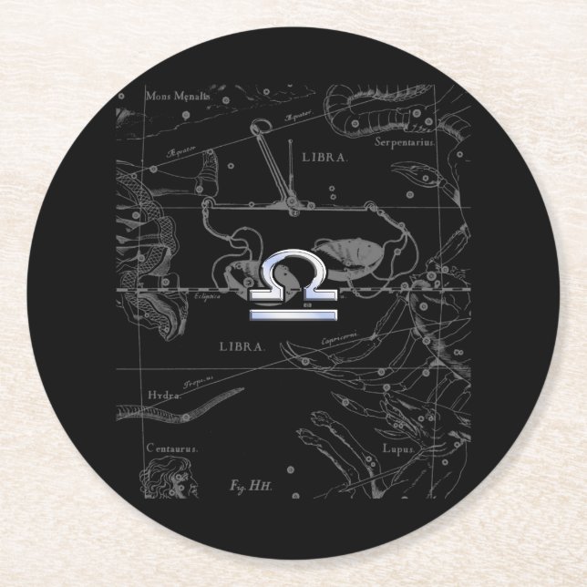 Dessous-de-verre Rond En Papier Chrome like Libra Zodiac (Devant)