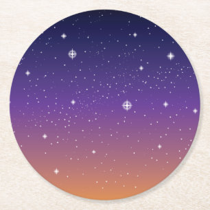 Dessous-de-verre Rond En Papier Ciel étoilé de coucher de soleil violet et or