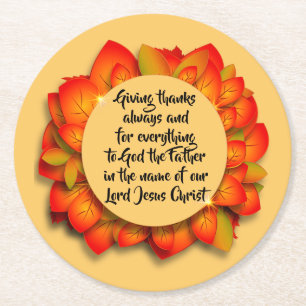 Dessous-de-verre Rond En Papier Citation Bible Thanksgiving Autumn Leaf