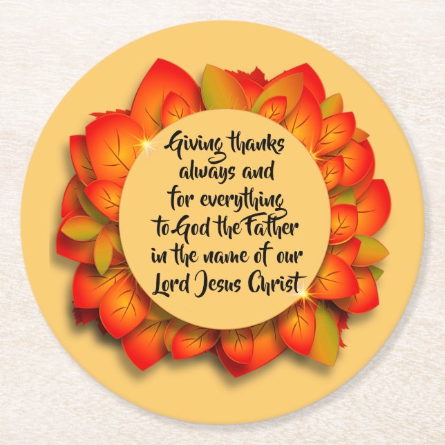 Dessous-de-verre Rond En Papier Citation Bible Thanksgiving Autumn Leaf (Devant)