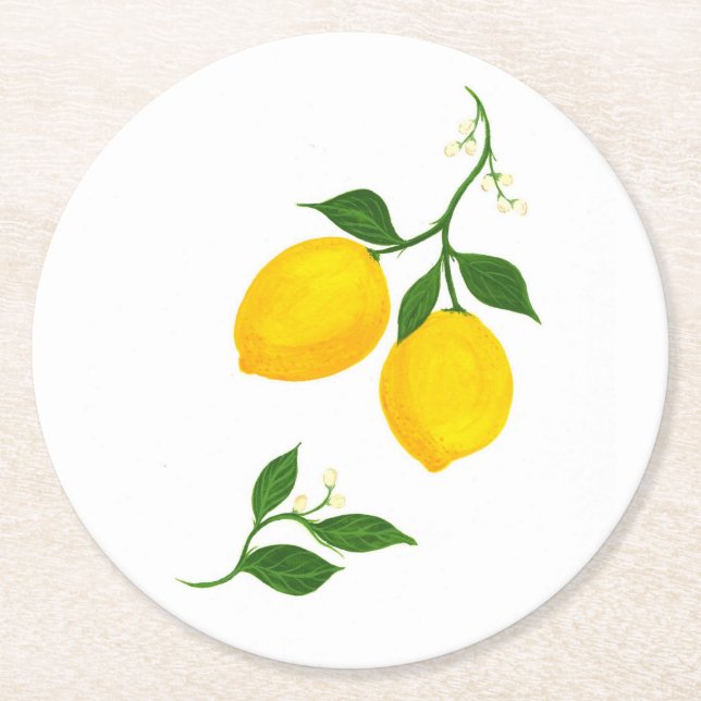Dessous-de-verre Rond En Papier Citrons et Dessous de verre feuilles (Devant)