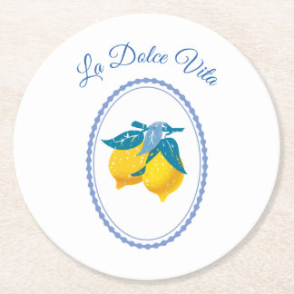 Dessous-de-verre Rond En Papier Citrons jaunes d'Amalfi de style méditerranéen
