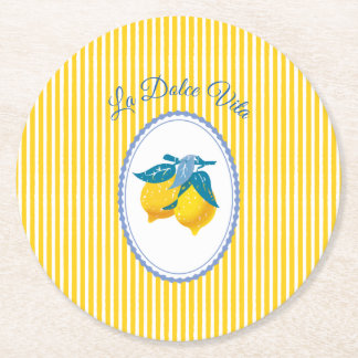 Dessous-de-verre Rond En Papier Citrons jaunes d'Amalfi de style méditerranéen