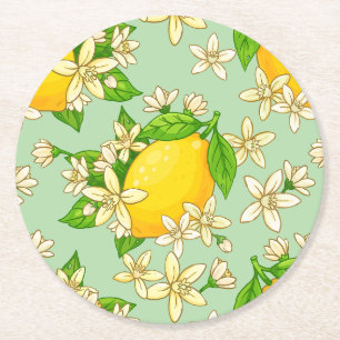 Dessous-de-verre Rond En Papier citrons jaunes vifs