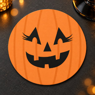 Dessous-de-verre Rond En Papier Citrouille aux cils féminins Orange Jack o Lantern