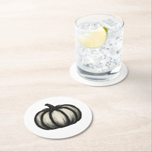 Dessous-de-verre Rond En Papier Citrouille d'encre minimaliste - Automne Harvest A