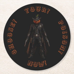 Dessous-de-verre Rond En Papier Citrouille sinistre Sheriff Cowboy Jack-o'-Lantern