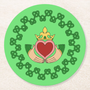 Dessous-de-verre Rond En Papier Claddagh et Green Knotwork