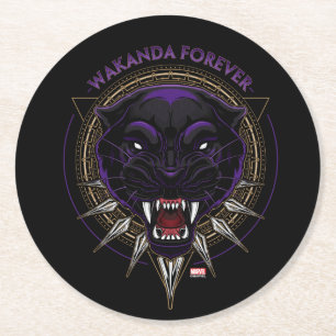 Dessous-de-verre Rond En Papier Classiques des Avengers   Wakanda Forever Emblème 