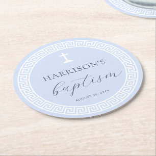 Dessous-de-verre Rond En Papier Clé grecque Baptême bleu