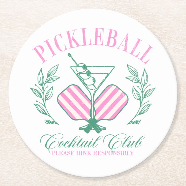 Dessous-de-verre Rond En Papier Club Cocktail Pickleball (Devant)