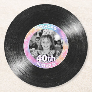 Dessous-de-verre Rond En Papier Coaster en papier arc-en-ciel Rétro pour 40e anniv