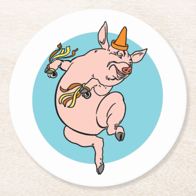Dessous-de-verre Rond En Papier Cochon de danse (Devant)