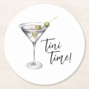 Dessous-de-verre Rond En Papier Cocktail Drôle 'Tini Time Martini