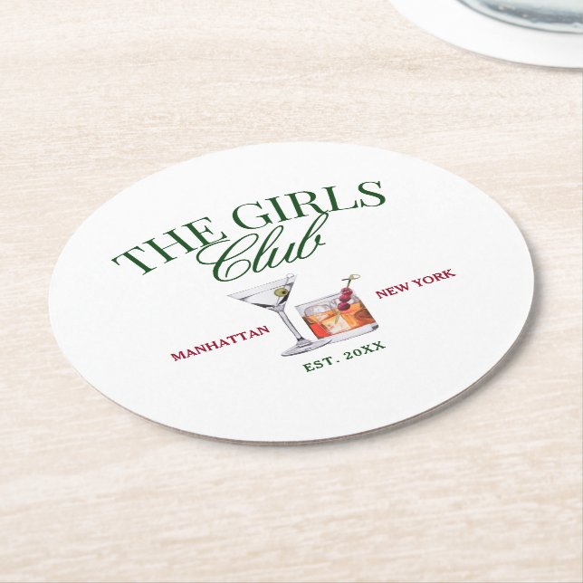 Dessous-de-verre Rond En Papier Cocktails Classy Green & Red Girl's Club (Incliné)