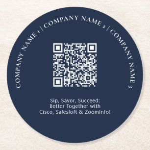 Dessous-de-verre Rond En Papier Code QR de logo d'entreprise simple bleu marine po