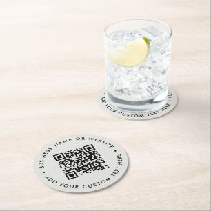 Dessous-de-verre Rond En Papier Code QR Moderne minimaliste Simple Gris Scannabl