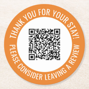 Dessous-de-verre Rond En Papier Code QR promotionnel Orange Merci Scan Me