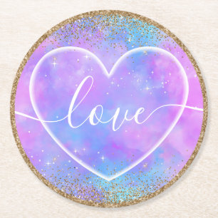 Dessous-de-verre Rond En Papier Cœur doux sur ombre dégradé pastel Amour
