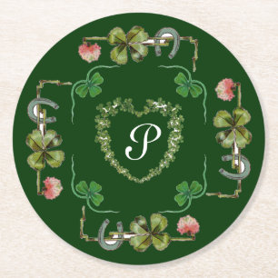 Dessous-de-verre Rond En Papier COEUR shamrock, FLEURS ROSES, MONOGRAMME FLORAL VE