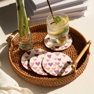 Dessous-de-verre Rond En Papier Coeurs d'aquarelle de la Saint-Valentin - rose pas