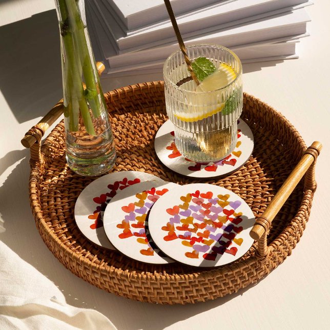 Dessous-de-verre Rond En Papier Coeurs de fusion d'aquarelle - rétro (Créateur téléchargé)