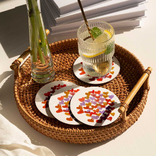 Dessous-de-verre Rond En Papier Coeurs de fusion d'aquarelle - rétro