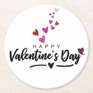 Dessous-de-verre Rond En Papier Coeurs griffés Saint Valentin Rouge rose Script