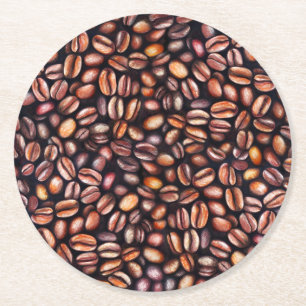 Dessous-de-verre Rond En Papier Coffee Haricots crayon Motif Rustique Brown