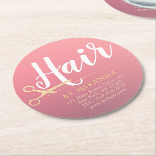 Dessous-de-verre Rond En Papier Coiffeur Maquillage Salon Moderne Ciseaux Rose Or