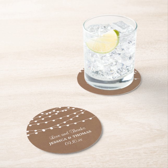 Dessous-de-verre Rond En Papier Collection de Mariages Rustic Kraft (En situation)