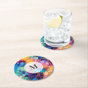 Dessous-de-verre Rond En Papier Coloré alcool encre moderne aquarelles arrière - p