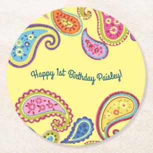 Dessous-de-verre Rond En Papier Colorée Paisley Anniversaire de enfant Party