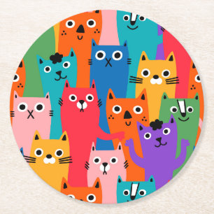 Dessous-de-verre Rond En Papier Colorful cats