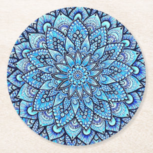 Dessous-de-verre Rond En Papier Conception d'art de mandala au crayon de couleur b
