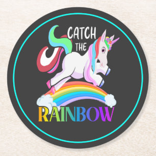 Dessous-de-verre Rond En Papier Conception de licorne arc-en-ciel Catch