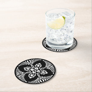 Dessous-de-verre Rond En Papier Conception de mariage ornementale vintage noir et