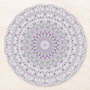 Dessous-de-verre Rond En Papier Conception de motif mandala lavande et vert