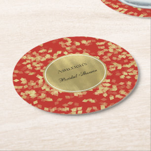 Dessous-de-verre Rond En Papier Confettis de Luxe Or Rouge pour Enterrement de Vie