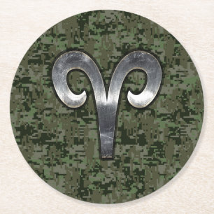 Dessous-de-verre Rond En Papier Connexion Zodiac Aries sur Camion numérique vert 