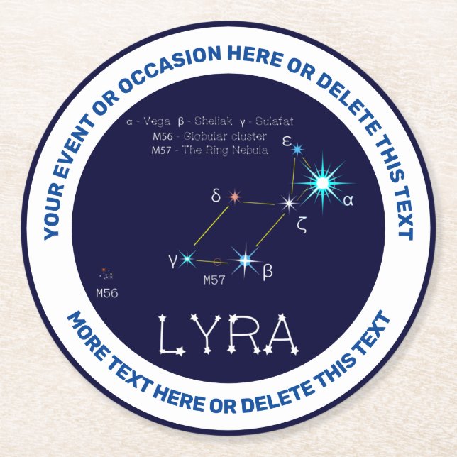 Dessous-de-verre Rond En Papier Constellation de l'hémisphère Nord Lyra (Devant)