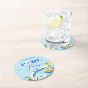 Dessous-de-verre Rond En Papier Cool piscine fête d'anniversaire bleu natation
